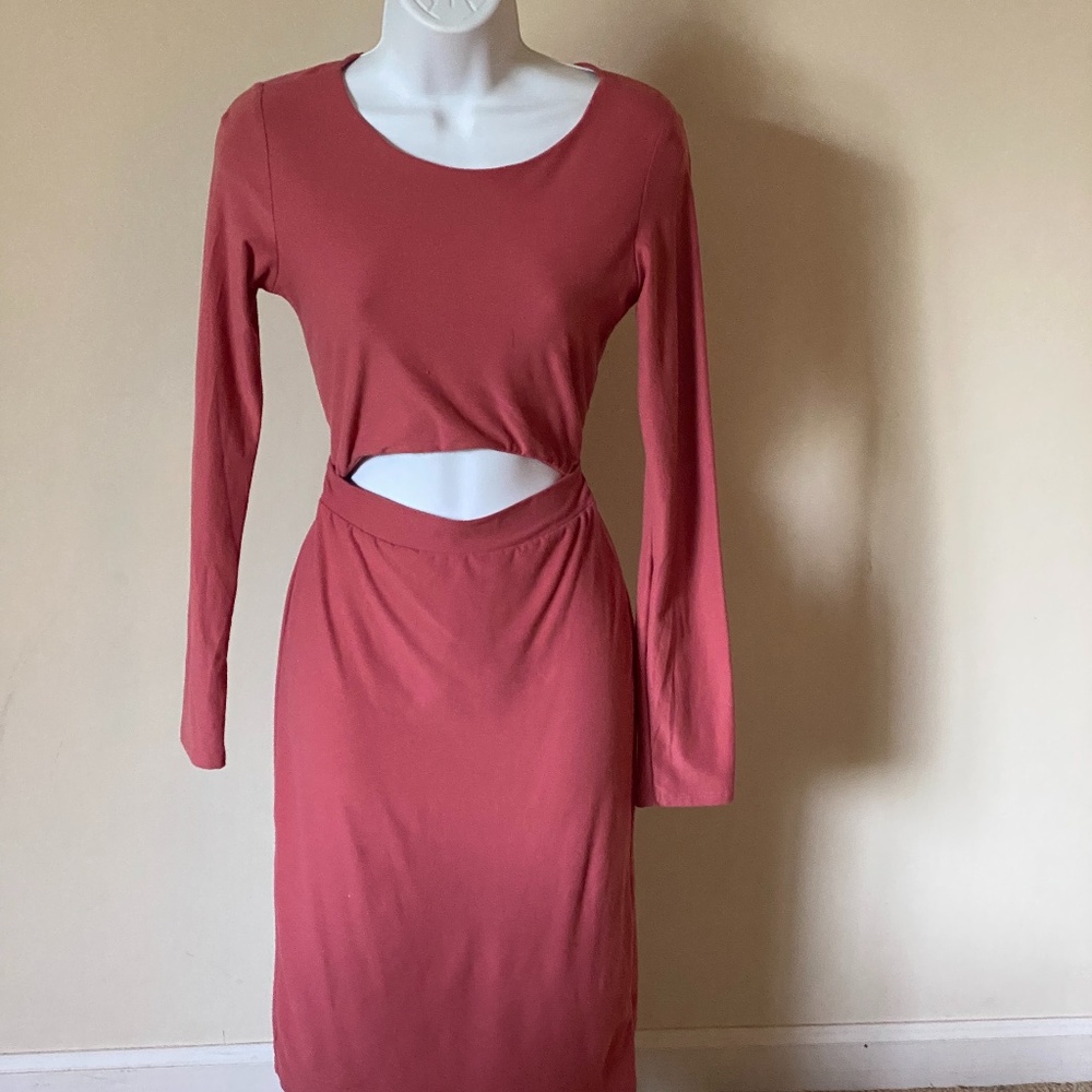 Coral One Piece Slit Stomach Mini Dress